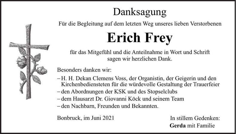 Traueranzeige Erich Frey