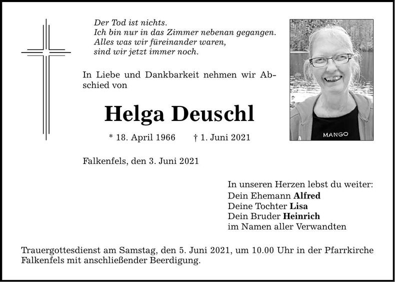 Traueranzeige Helga Deuschl