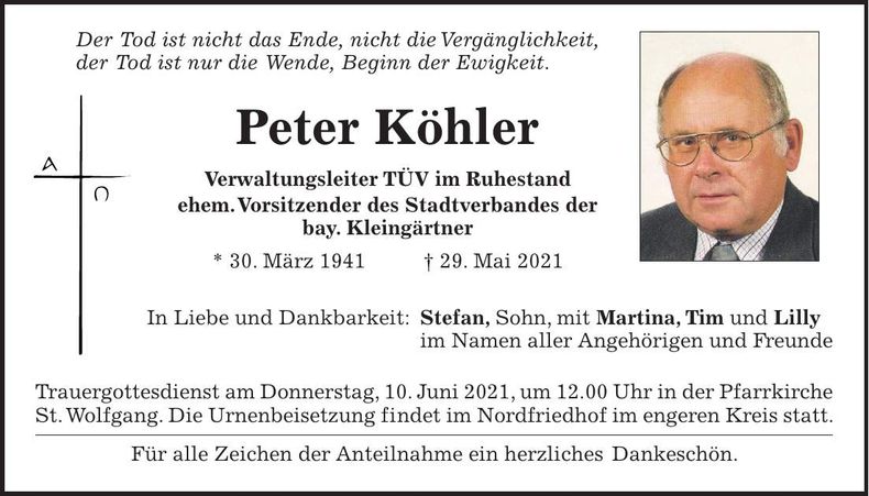 Traueranzeige Peter Köhler