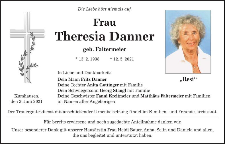 Traueranzeige Theresia Danner