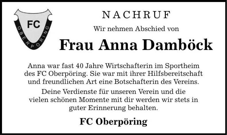 Traueranzeige Anna Damböck
