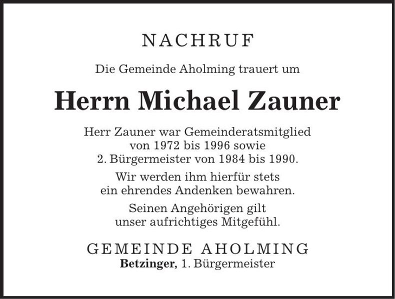Traueranzeige Michael Zauner