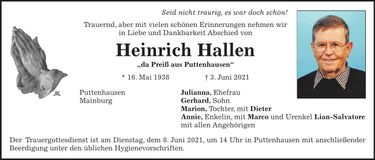 Traueranzeige Heinrich Hallen