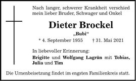 Traueranzeige Dieter Brockel