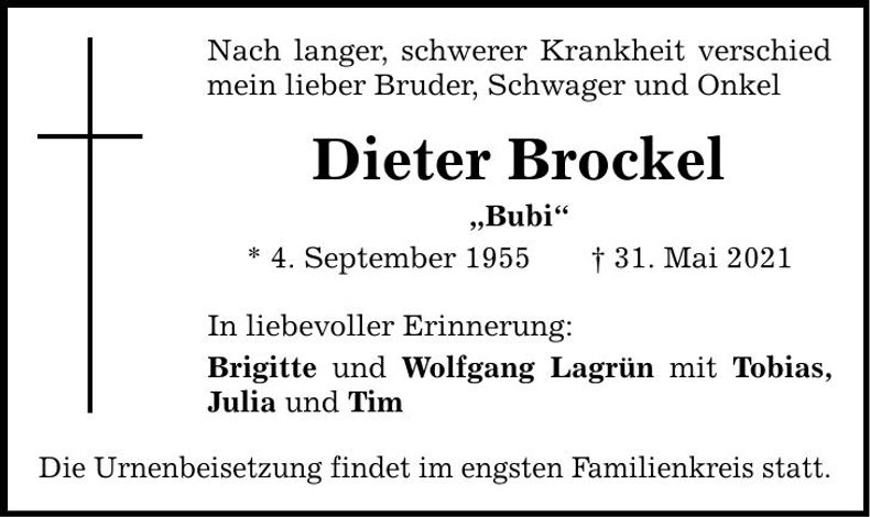 Traueranzeige Dieter Brockel