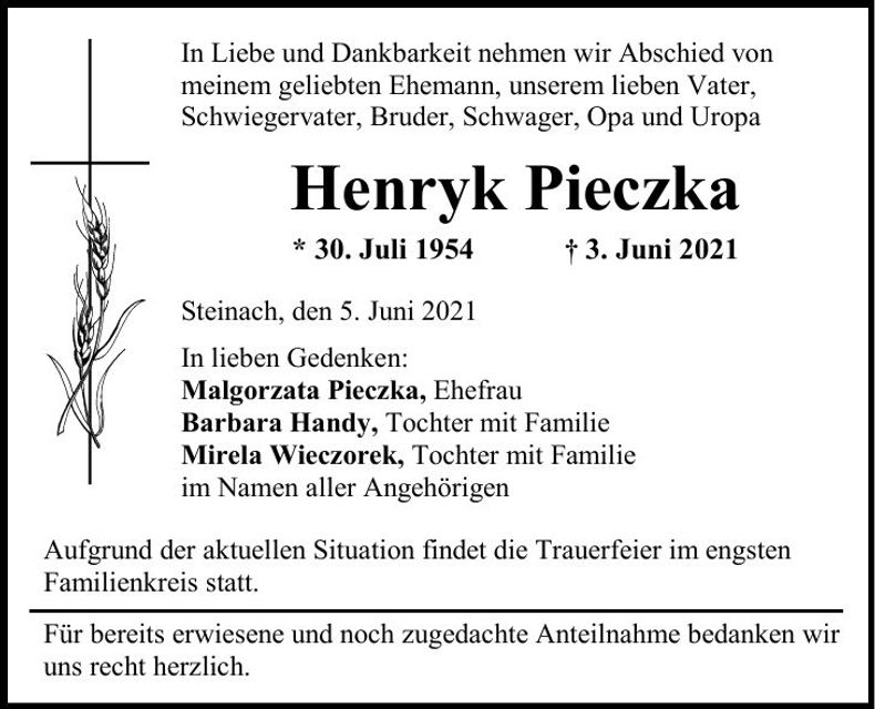 Traueranzeige Henryk Pieczka