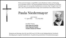 Traueranzeige Paula Niedermayer