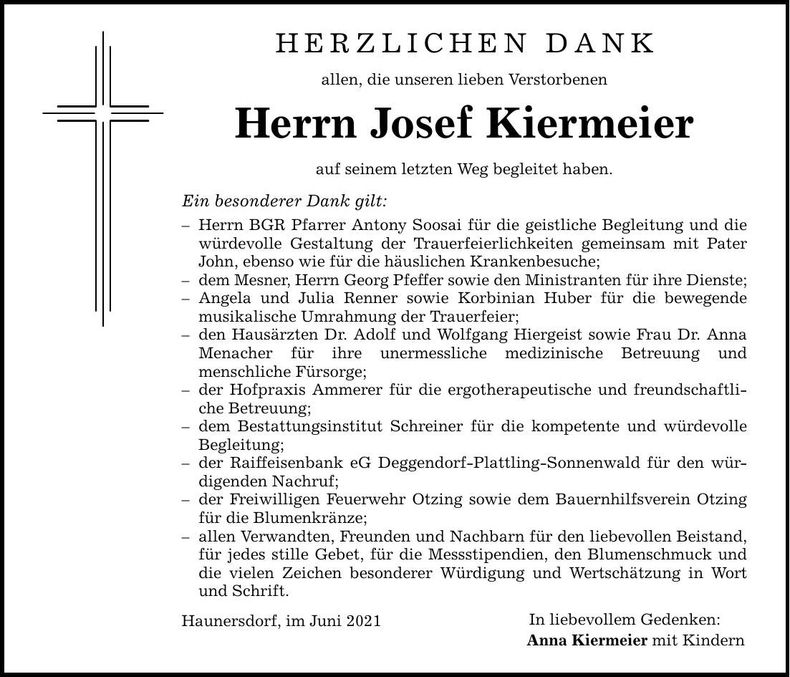 Traueranzeige Josef Kiermeier