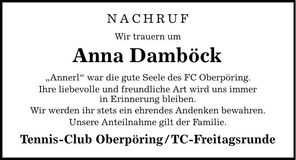 Traueranzeige Anna Damböck