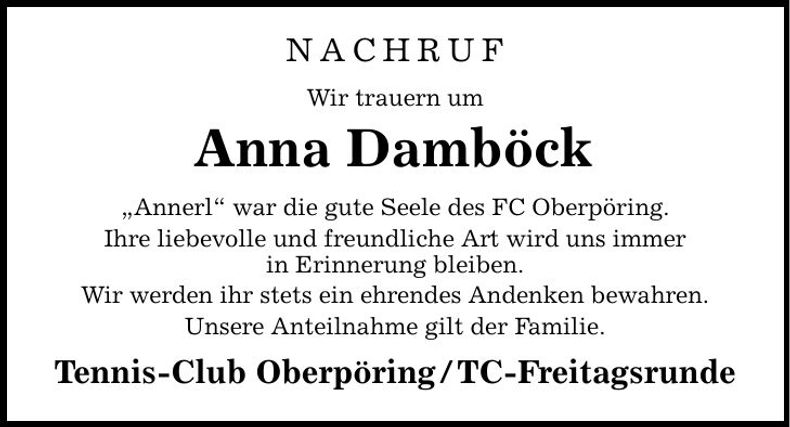 Traueranzeige Anna Damböck