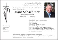 Traueranzeige Hans Schachtner