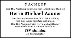 Traueranzeige Michael Zauner