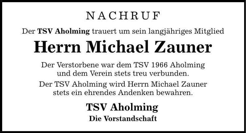 Traueranzeige Michael Zauner