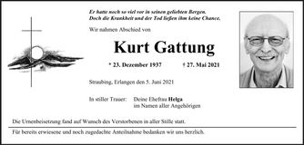 Traueranzeige Kurt Gattung