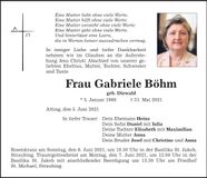 Traueranzeige Gabriele Böhm