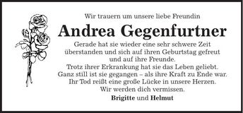 Traueranzeige Andrea Gegenfurtner