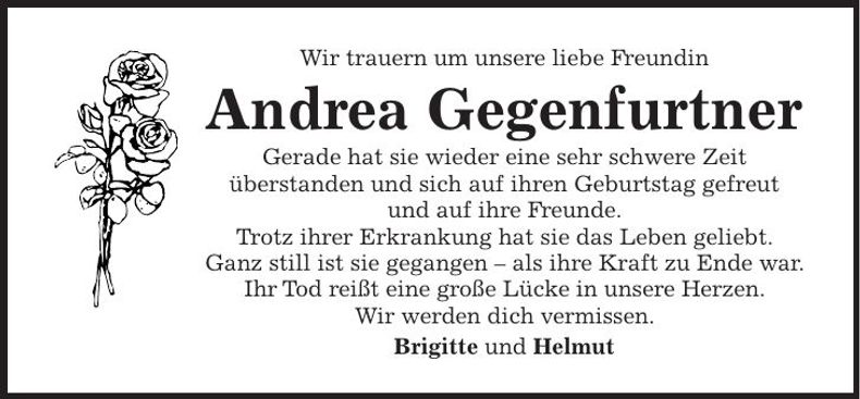 Traueranzeige Andrea Gegenfurtner