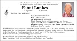 Traueranzeige Fanni Lankes