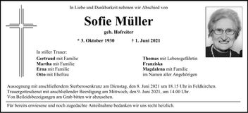 Traueranzeige Sofie Müller