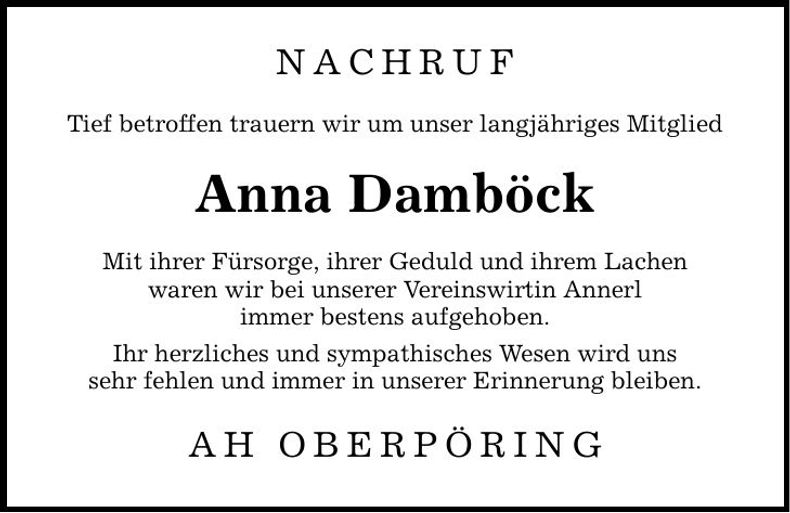 Traueranzeige Anna Damböck
