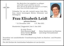 Traueranzeige Elisabeth Leidl