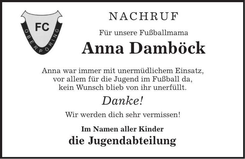 Traueranzeige Anna Damböck