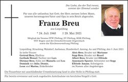 Traueranzeige Franz Breu