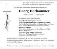 Traueranzeige Georg Hörhammer