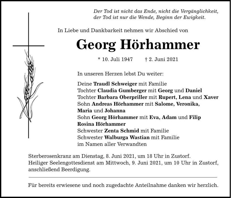 Traueranzeige Georg Hörhammer