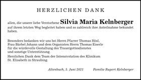 Traueranzeige Silvia Kelnberger