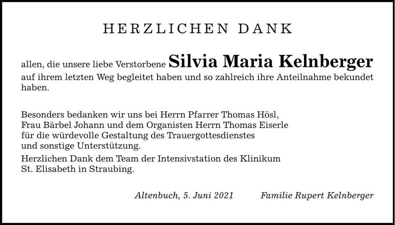 Traueranzeige Silvia Kelnberger