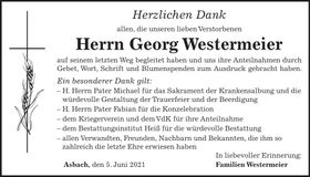 Traueranzeige Georg Westermeier