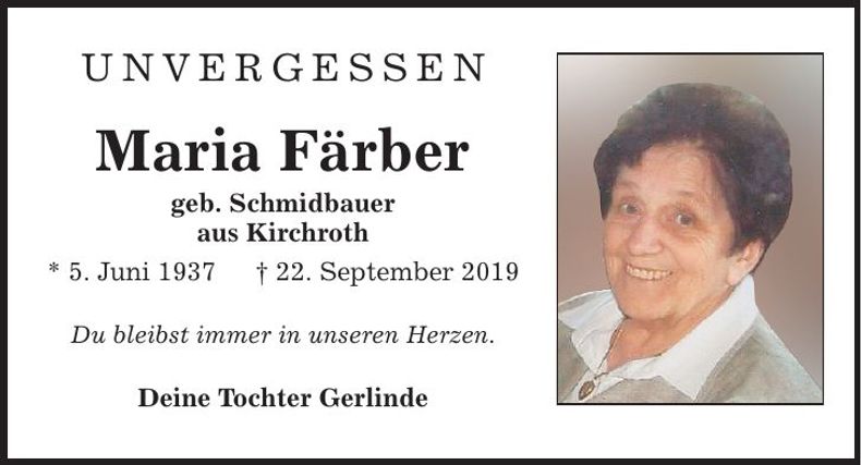 Traueranzeige Maria Färber