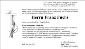 Traueranzeige Franz Fuchs