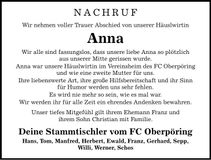 Traueranzeige Anna Damböck