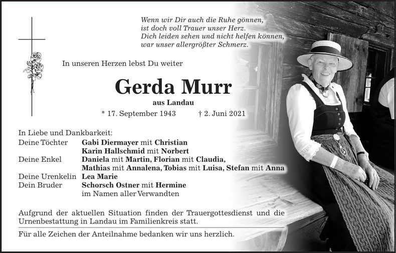 Traueranzeige Gerda Murr