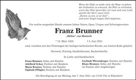 Traueranzeige Franz Brunner