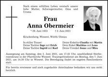 Traueranzeige Anna Obermeier