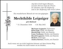 Traueranzeige Mechthilde Leipziger