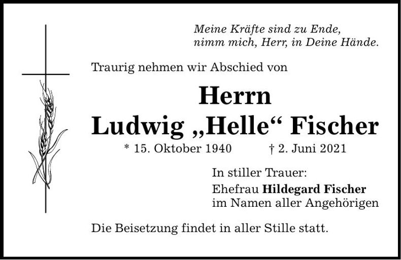 Traueranzeige Ludwig Fischer