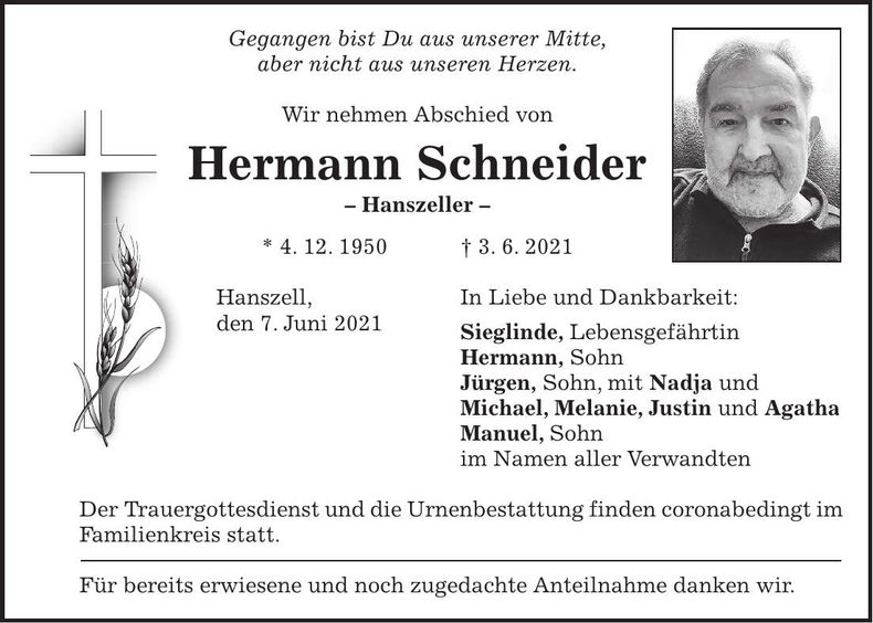 Traueranzeige Hermann Schneider