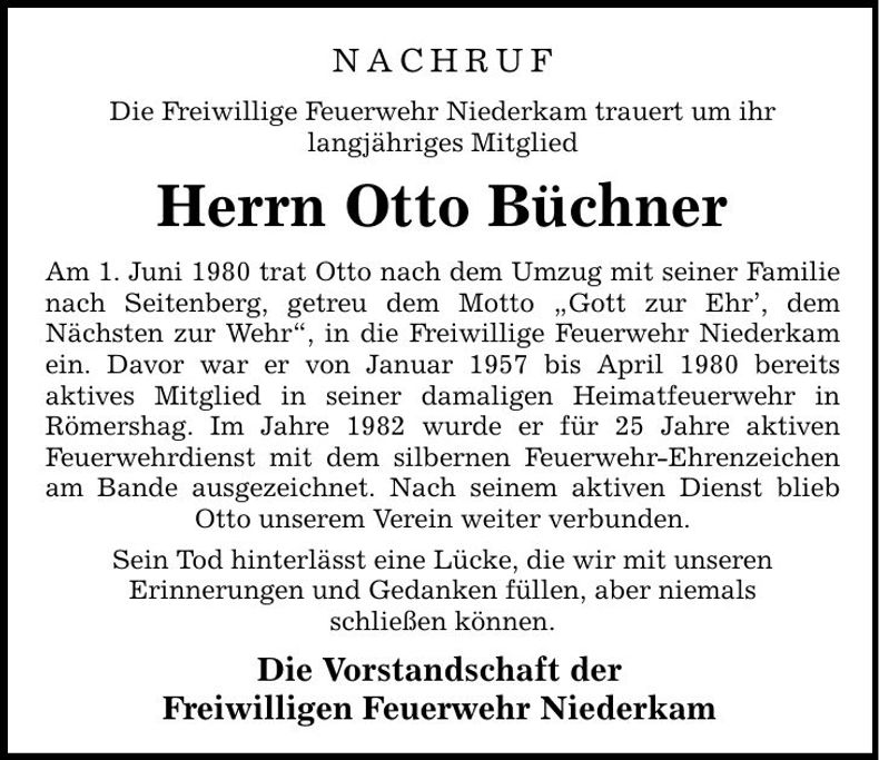 Traueranzeige Otto Büchner