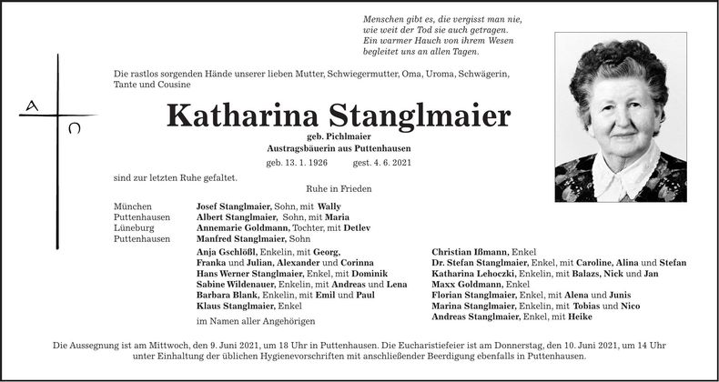 Traueranzeige Katharina Stanglmaier