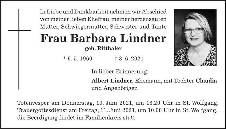 Traueranzeige Barbara Lindner