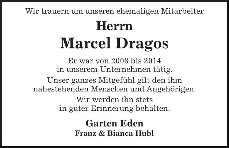 Traueranzeige Marcel Dragos