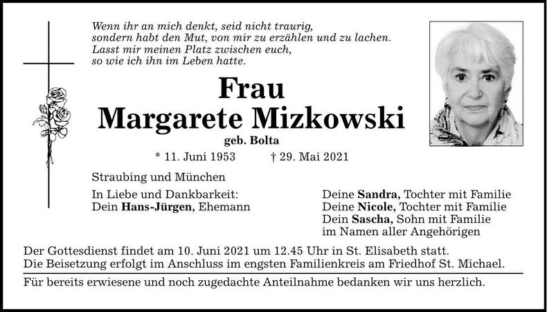 Traueranzeige Margarete Mizkowski