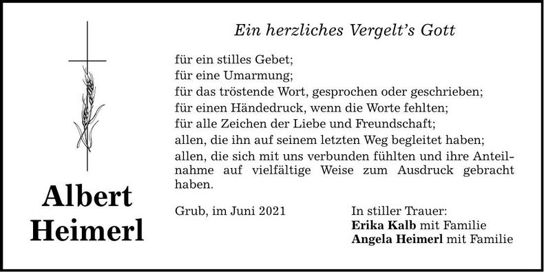 Traueranzeige Albert Heimerl