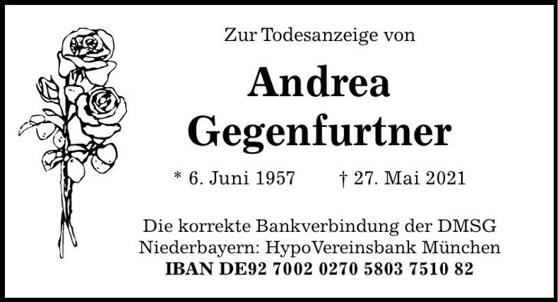Traueranzeige Andrea Gegenfurtner