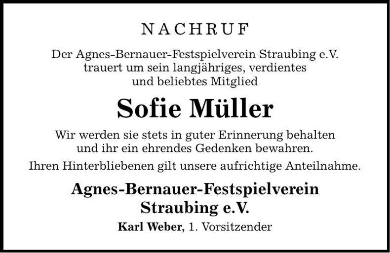 Traueranzeige Sofie Müller