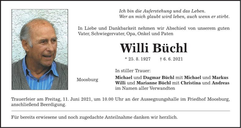 Traueranzeige Willi Büchl